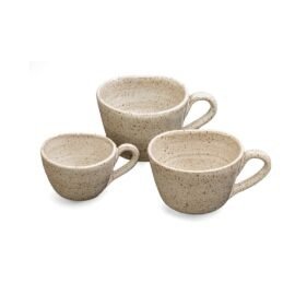Trio de Xícaras Orgânicas Off-White da Esmo Ceramica. Expresso, Longo e Chá.
